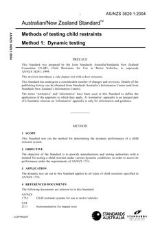 AS/NZS 3629.1: 11/08/2004 Methods of testing child restraints, Method 1: Dynamic testing