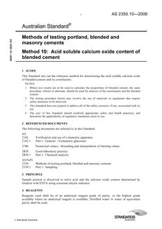 AS 2350.10: 12/29/2006 Methods of testing portland, blended and masonry cements, Method 10: Acid soluble calcium oxide content of blended cement