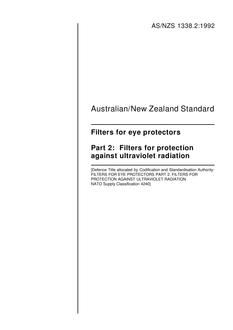 AS/NZS 1338.2: 11/16/1992 Filters for eye protectors, Part 2: Filters for protection against ultraviolet radiation