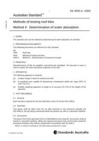 AS 4046.4: 10/30/2002 Methods of testing roof tiles, Method 4: Determination of water absorption