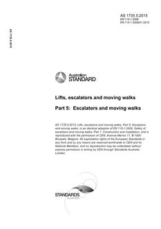 AS 1735.5: 03/27/2015 Lifts, escalators and moving walks, Part 5: Escalators and moving walks