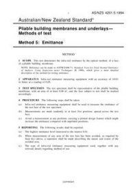 AS/NZS 4201.5: 06/14/1994 Pliable building membranes and underlays – Methods of test, Method 5: Emittance