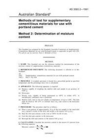 AS 3583.2: 03/27/1991 Methods of test for supplementary cementitious materials for use with portland cement, Method 2: Determination of moisture content