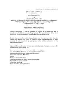 AS 2300.4.5 SUPP 1: 12/05/1994 Methods of chemical and physical testing for the dairying industry, Method 4.5: Dried milk and dried milk products – Determination of scorched particles and extraneous matter – Scorched particle standards for dry milks (Supplement to