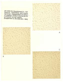 AS 2300.10.3 SUPP 2: 05/13/1991 Caseins, caseinates and coprecipitates – Assessment of colour of caseins, Part 10.3: Colour standards for untreated rennet casein (Supplement to AS 2300.10.3-1991)