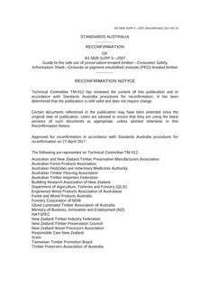 AS 5605 SUPP 5: 03/22/2007 Guide to the safe use of preservative-treated timber – Consumer Safety Information Sheet – Creosote or pigment-emulsified creosote-treated timber