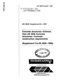 AS 3600 SUPP 3: 12/31/1990 Concrete structures – Extracts from AS 3600 Concrete structures – Concrete construction requirements (Supplement to AS 3600-1988)
