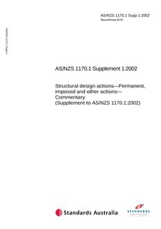 AS/NZS 1170.1 SUPP 1: 06/04/2002 Structural design actions, Part 1: Permanent, imposed and other actions – Commentary (Supplement to AS/NZS 1170.1:2002)