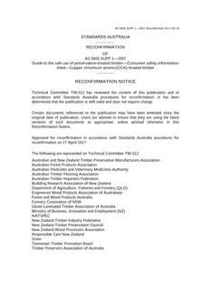 AS 5605 SUPP 1: 03/22/2007 Guide to the safe use of preservative-treated timber – Consumer safety information sheet – Copper Chrome Arsenic(CCA)-treated timber