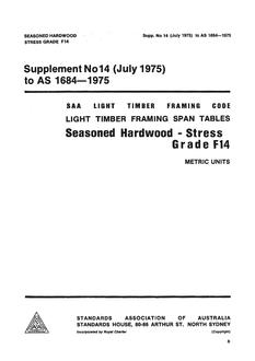 AS 1684 SUPP 14: 01/01/1975 Light timber framing span tables – Seasoned hardwood – Stress Grade F14