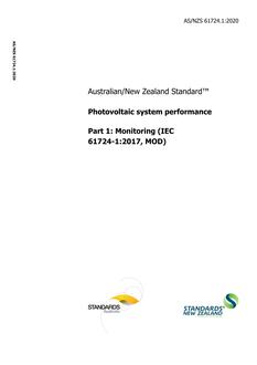 AS/NZS 61724.1: 04/03/2020 Photovoltaic system performance, Part 1: Monitoring (IEC 61724-1:2017, MOD)