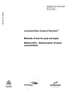 AS/NZS 1301.207s: 08/10/2007 Methods of test for pulp and paper, Method 207s: Determination of stock concentration
