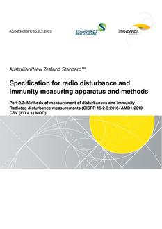AS/NZS CISPR 16.2.3: 08/21/2020 Specification for radio disturbance and immunity measuring apparatus and methods, Part 2.3: Methods of measurement of disturbances and immunity – Radiated disturbance measurements (CISPR 16-2-3:2016+AMD1:2019 CSV (ED 4.1) MOD)