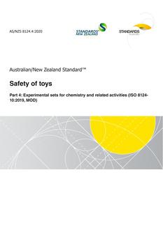 AS/NZS 8124.4: 09/11/2020 Safety of toys, Part 4: Experimental sets for chemistry and related activities (ISO 8124-10:2019, MOD)