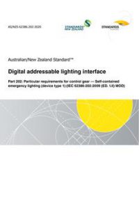AS/NZS 62386.202: 11/20/2020 Digital addressable lighting interface, Part 202: Particular requirements for control gear – Self-contained emergency lighting (device type 1) (IEC 62386-202:2009 (ED. 1.0) MOD)