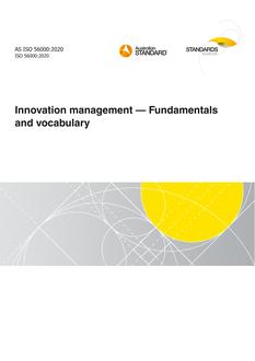 AS ISO 56000: 11/27/2020 Innovation management – Fundamentals and vocabulary