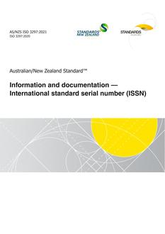 AS/NZS ISO 3297: 04/09/2021 Information and documentation – International standard serial number (ISSN)