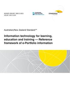 AS/NZS ISO/IEC 20013: 08/20/2021 Information technology for learning, education and training – Reference framework of e-Portfolio information