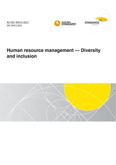AS ISO 30415: 11/12/2021 Human resource management – Diversity and inclusion