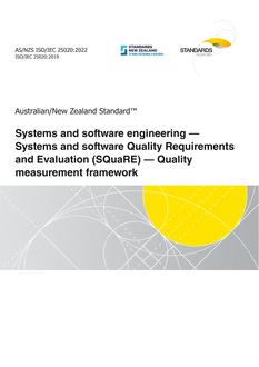 AS/NZS ISO/IEC 25020: 05/27/2022 Systems and software engineering – Systems and software Quality Requirements and Evaluation (SQuaRE) – Quality measurement framework