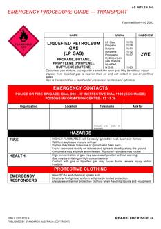 AS 1678.2.1.001: 05/06/2003 Emergency procedure guide – Transport – Liquefied Petroleum Gas (LP Gas)