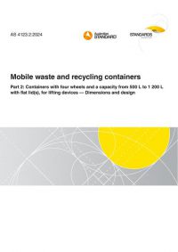 AS 4123.2: 12/06/2024 Mobile waste and recycling containers, Part 2: Containers with four wheels and a capacity from 500 L to 1 200 L with flat lid(s), for lifting devices – Dimensions and design